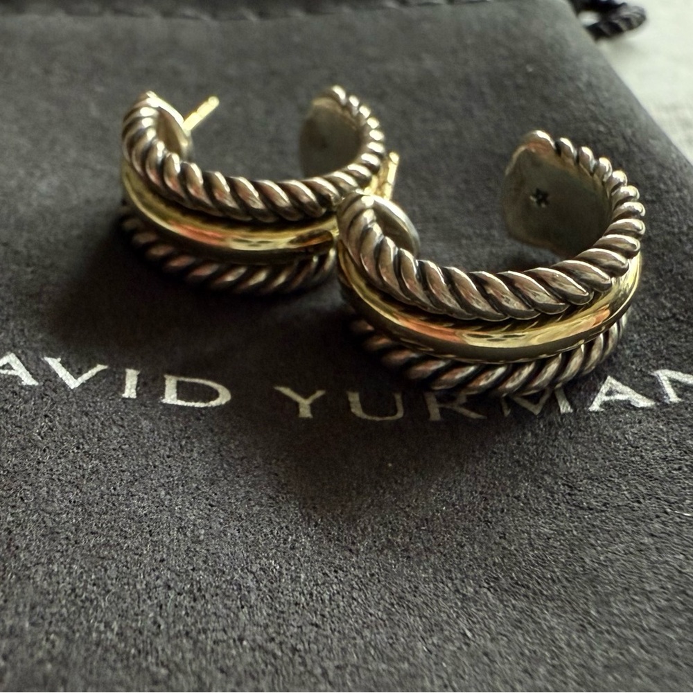 David Yurman Cable Silver and Gold Earrings